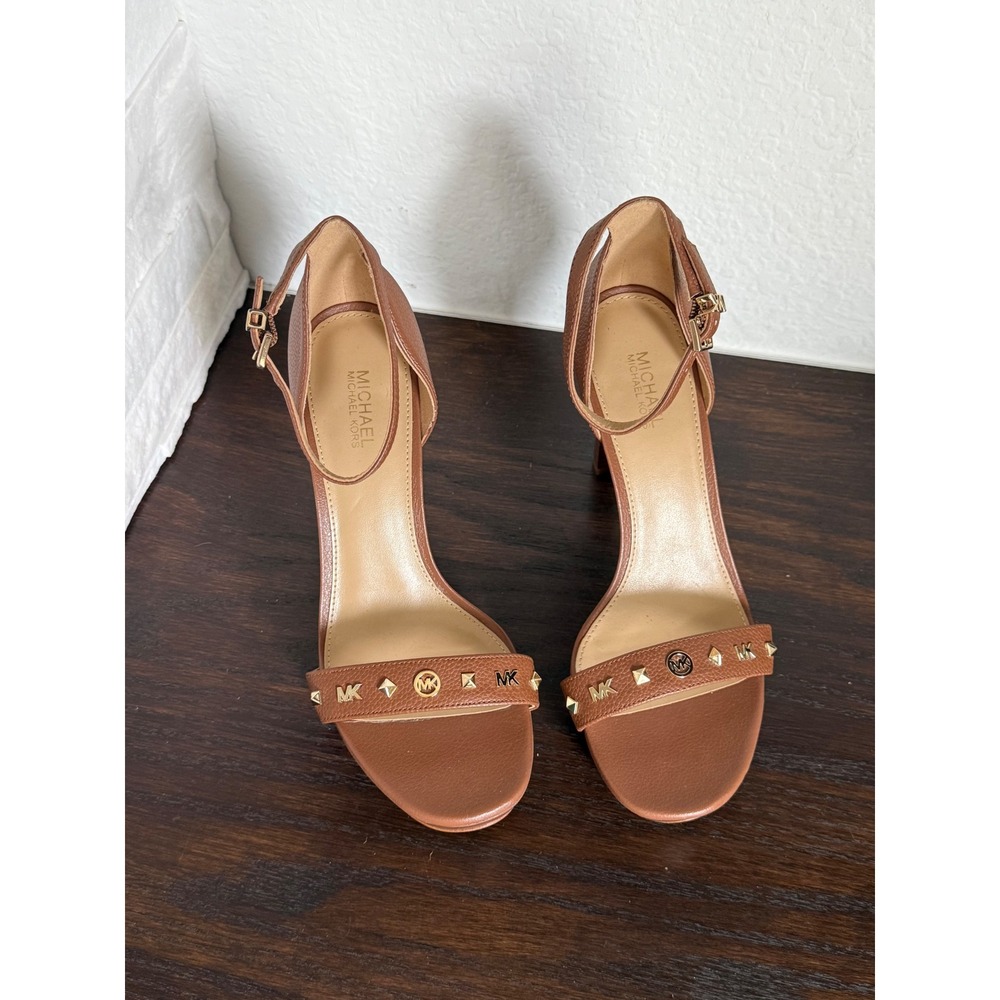 Michael Kors Acorn Brown Pebbled Leather Studded Ankle Strap Heels Size 6M